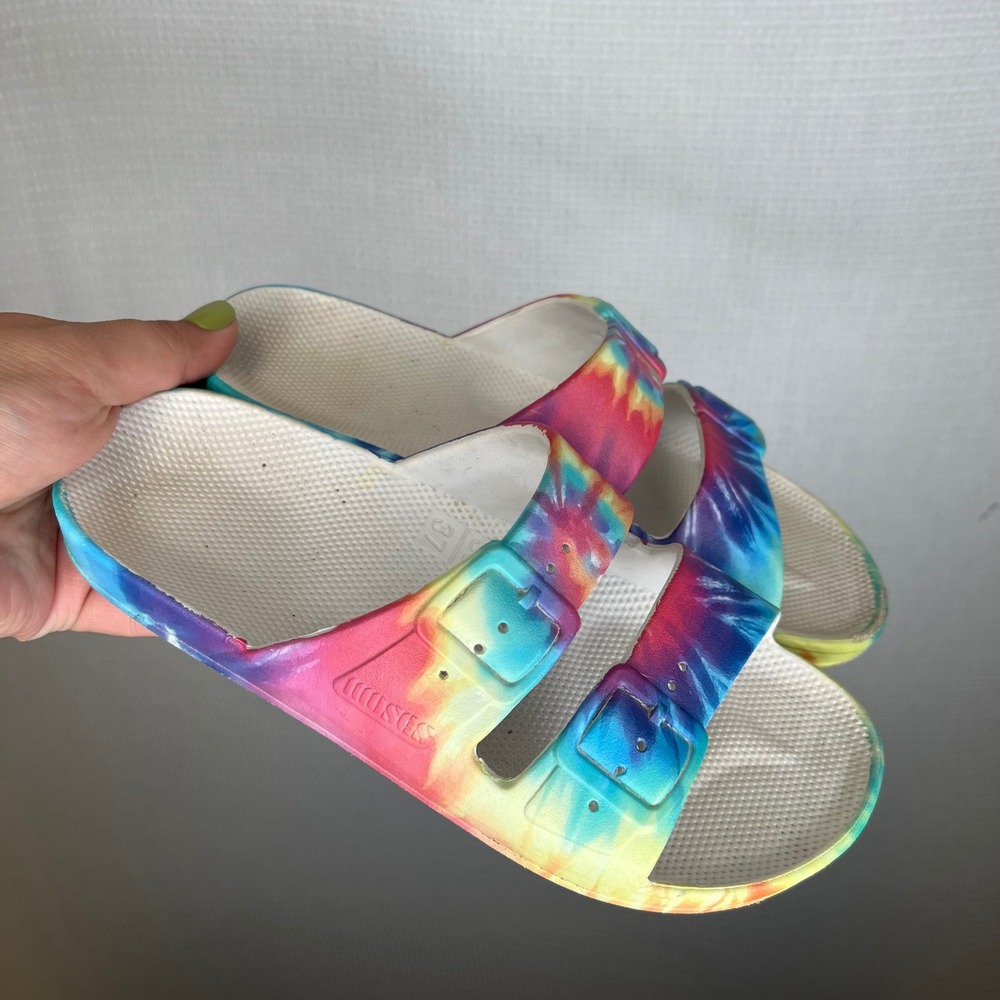 Freedom Moses Tie Dye Two Strap Slide Sandals Multicolor Women 36/37